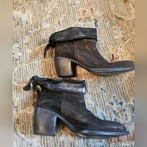 Sesto Meucci Dark Brown Suede Fold-Over Ankle Boots with Tie